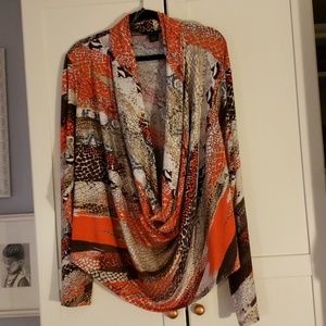 Ashley Stewart Cowl Neck Animal Print Top Sz 22/24
